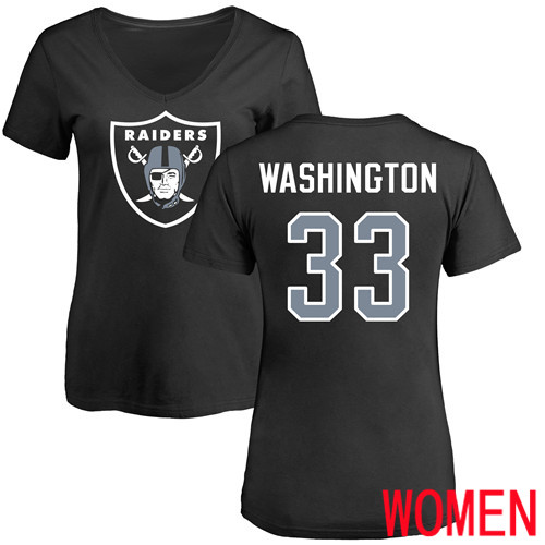 Oakland Raiders Black Women DeAndre Washington Name and Number Logo NFL Football #33 T Shirt->women nfl jersey->Women Jersey